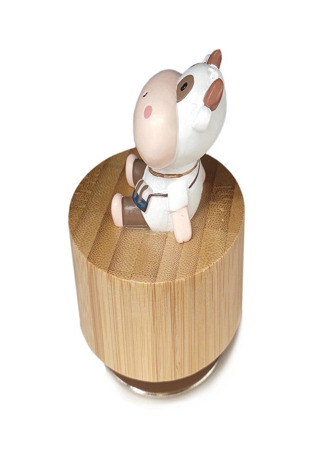 falado Mini Wooden Animal Rotary Music Box with Cute Cattle Ornament (Tune: You are My Sunshine), Beige - Image 3